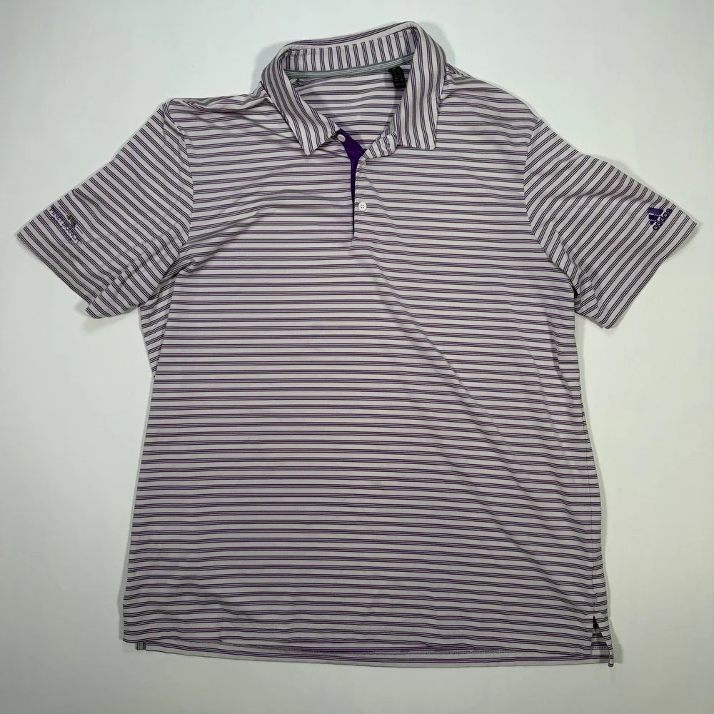 Adidas Golf Polo Shirt Men's XL White Purple Striped Performance